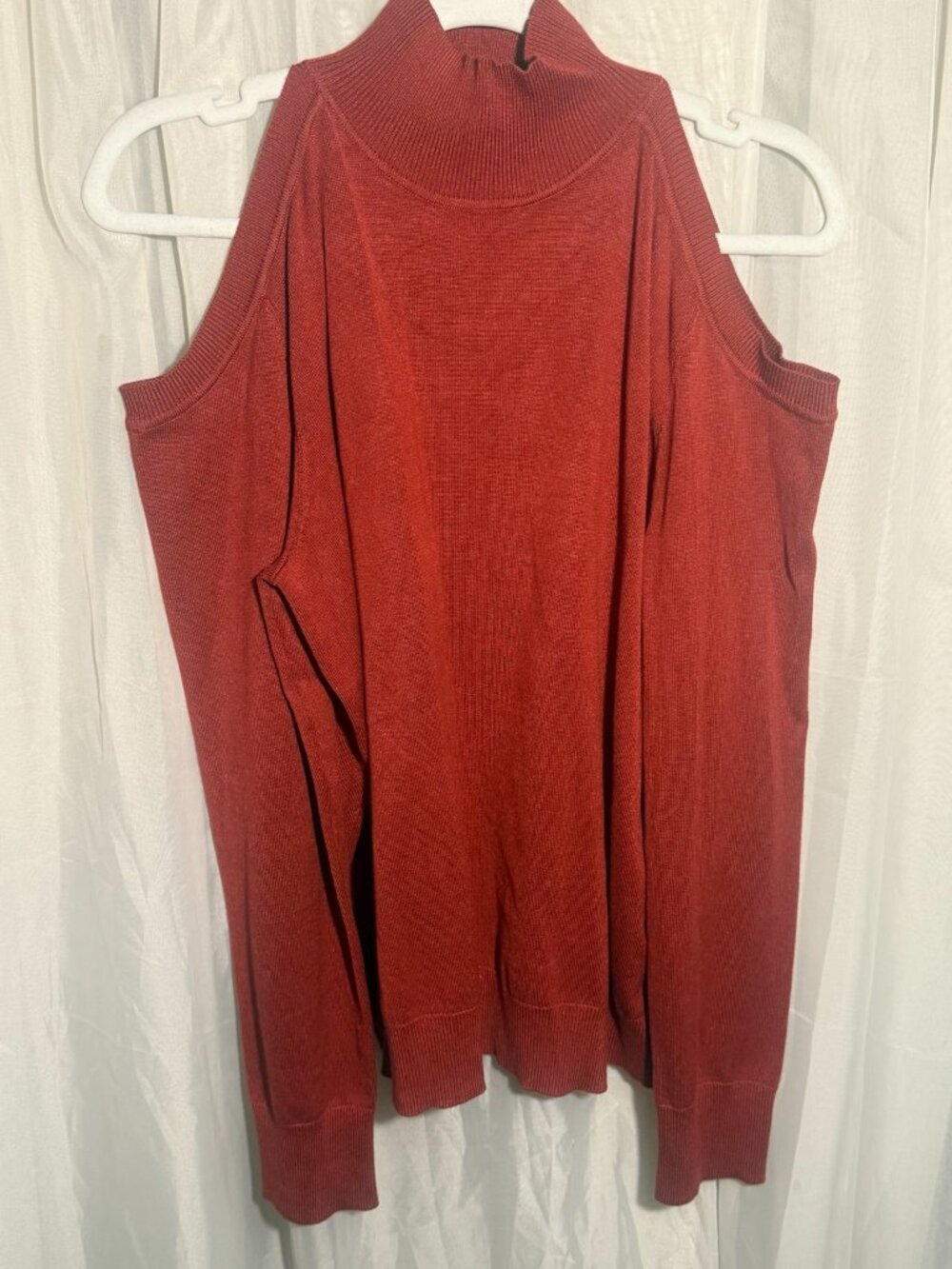 Cable & Gauge Rust Orange Cold Shoulder Mock Neck Sweater XL